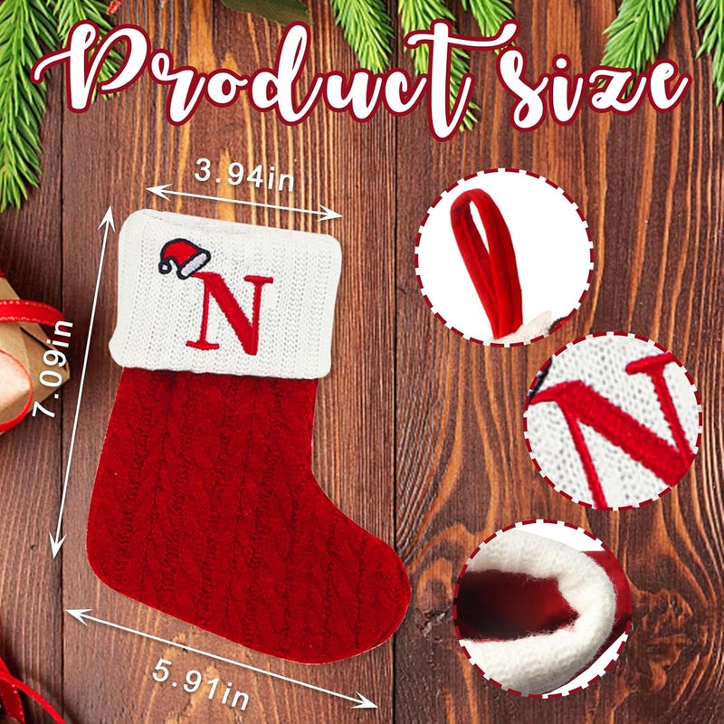 Heureppy Christmas Stockings Small Xmas English Letters Hanging Stockings Christmas Socks Double Sided Fireplace Hanging Stockings for Christmas Party Decoration New Year Party Gift Favors Supplies (Letter N) - Image 1